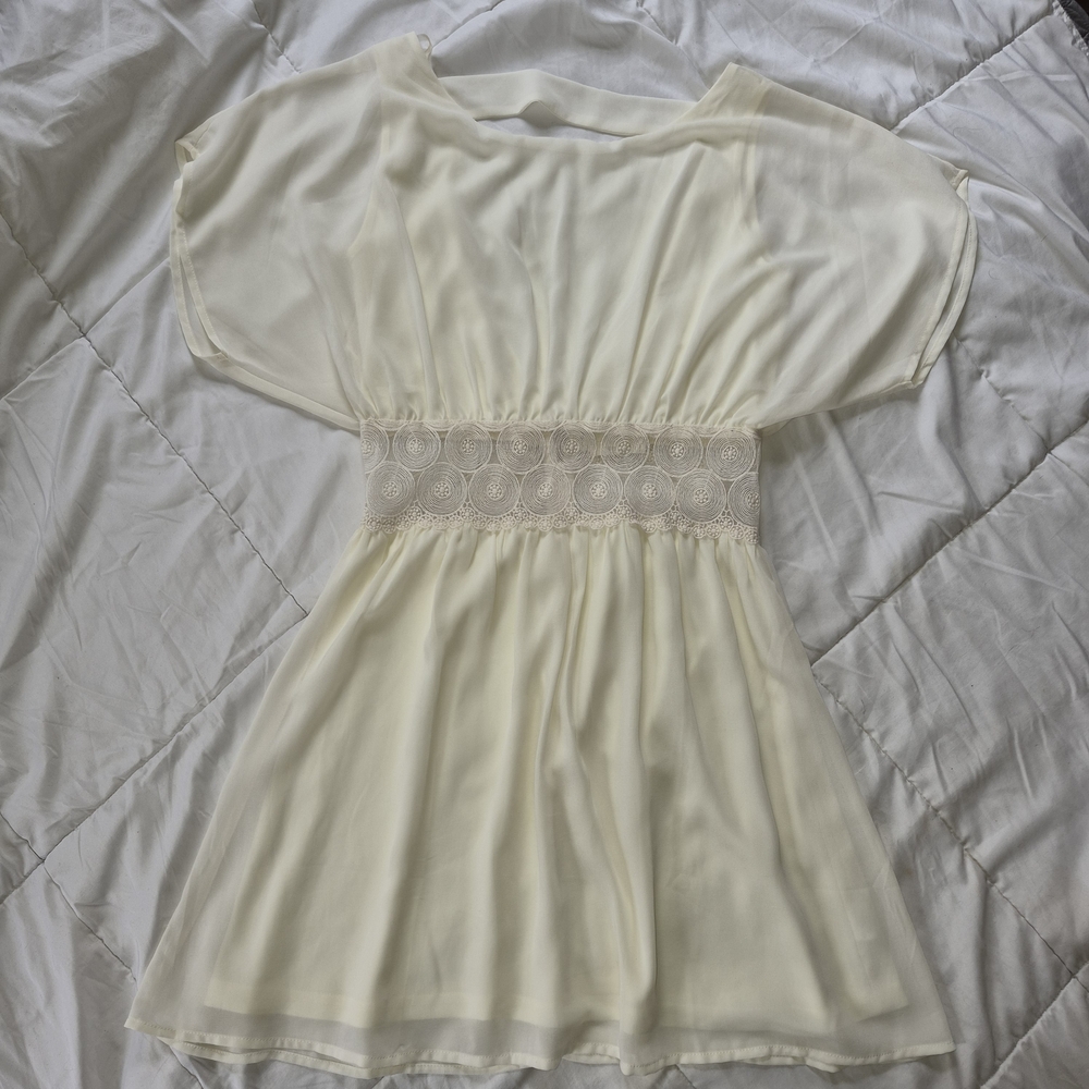 Entro Sheer Mini Dress with Lace Detail, Large